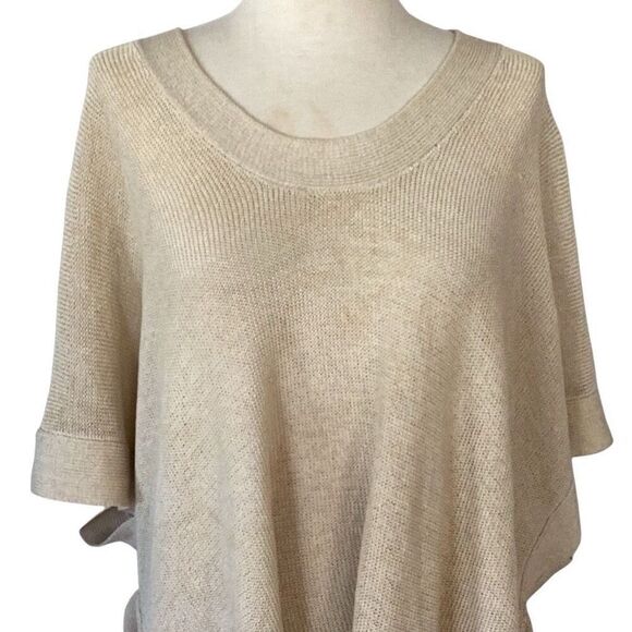 By Marlene Birger Revolve Linen Knit Pancho Oversized Sweater Sm Tassels - Picture 2 of 7